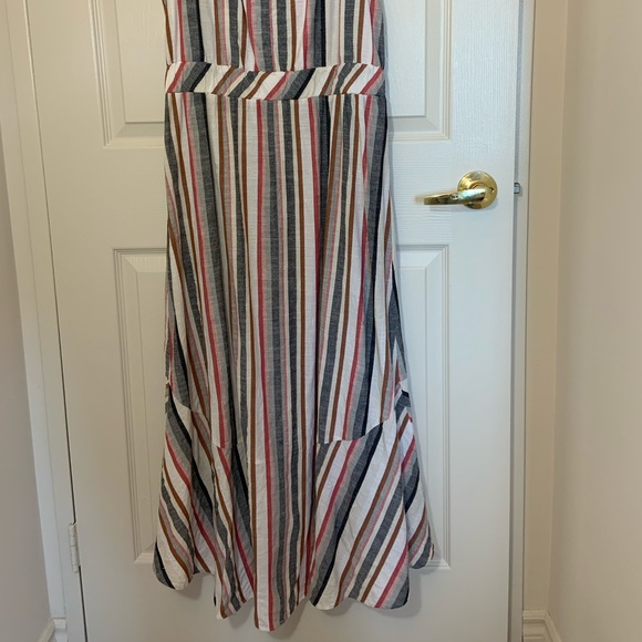 Asymmetrical button down striped sun dress. - Picture 2 of 5